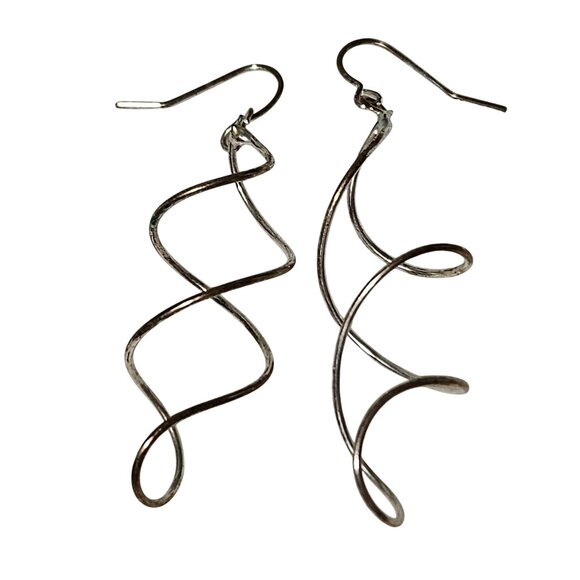 Elegant Silver Tone Spiral Dangle Earrings Modern Design Fashion Jewelry Women - Picture 1 of 2